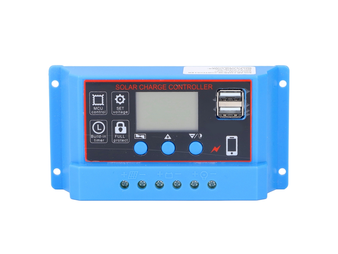 Controlador de Carga Solar PWM com LCD 12V/24V 30A e Saída USB S/MARCA