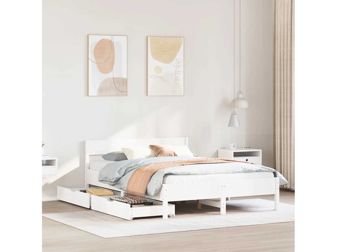 Vidaxl Cama Sem Colchão 140x190 Cm Madeira De Pinho Maciça Branco