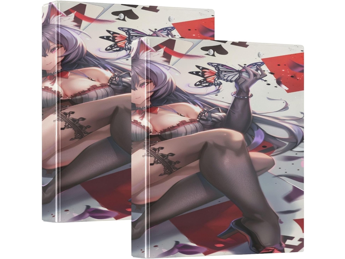 Fox Sexy Beauty Poker School Pasta de 1,5 Polegadas, 3 Anéis com Sacos Internos, Embalagem com 1 Pasta Estética de 2 Polegadas, 200 Folhas