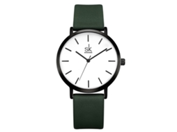 Relógio de Pulso Feminino Simples de Quartzo com Pulseira de Couro Pu Preto verde
