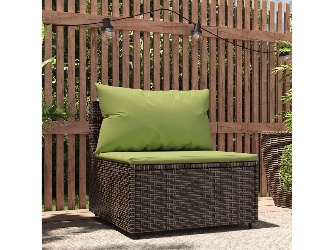 Vidaxl Sofá De Centro Para Jardim Com Almofadões Vime Pe Castanho