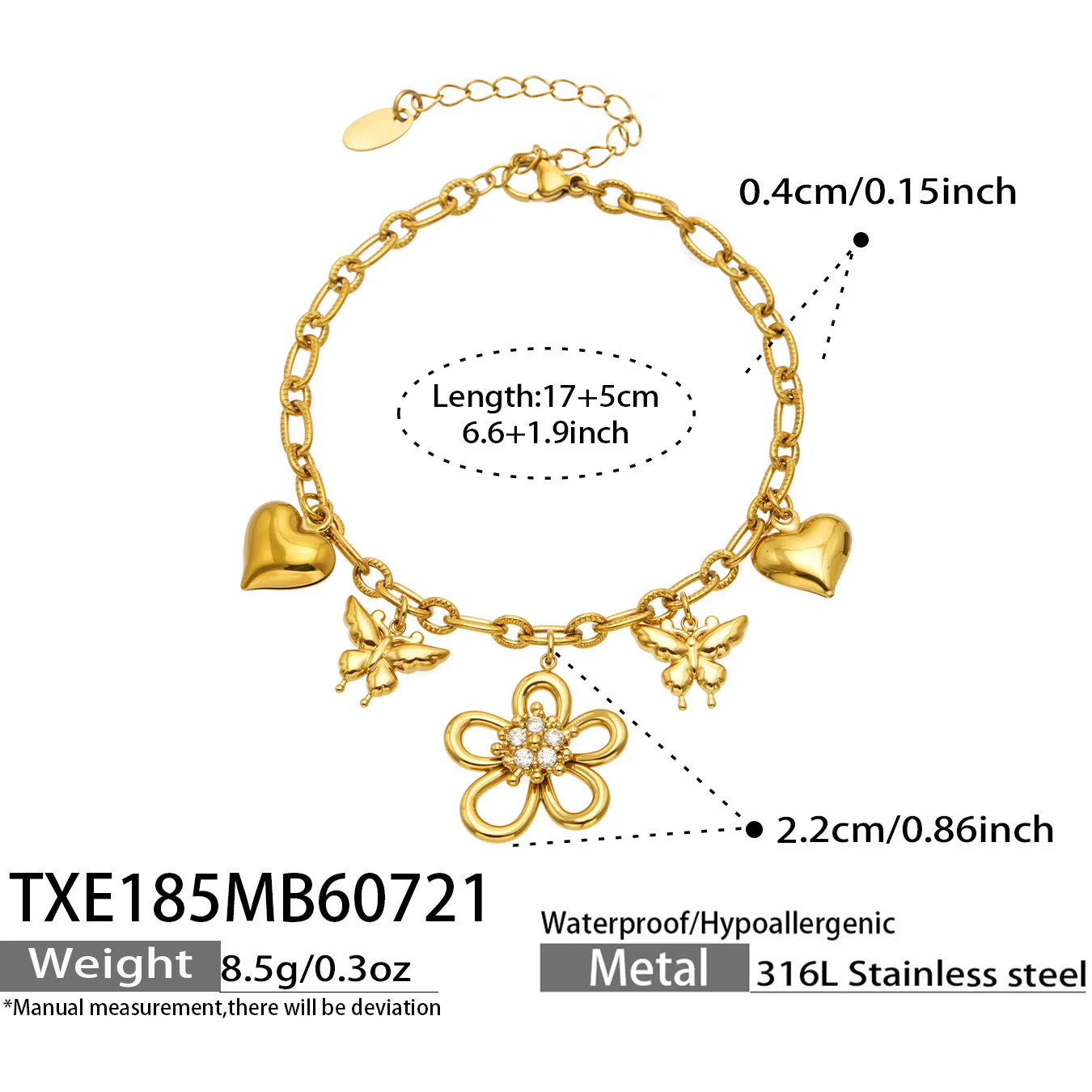 (pulseira Dourada) Colar/pulseira Com Borboleta Em Formato De Coração E Zircônia, Joia Leve E Casual Para Presente