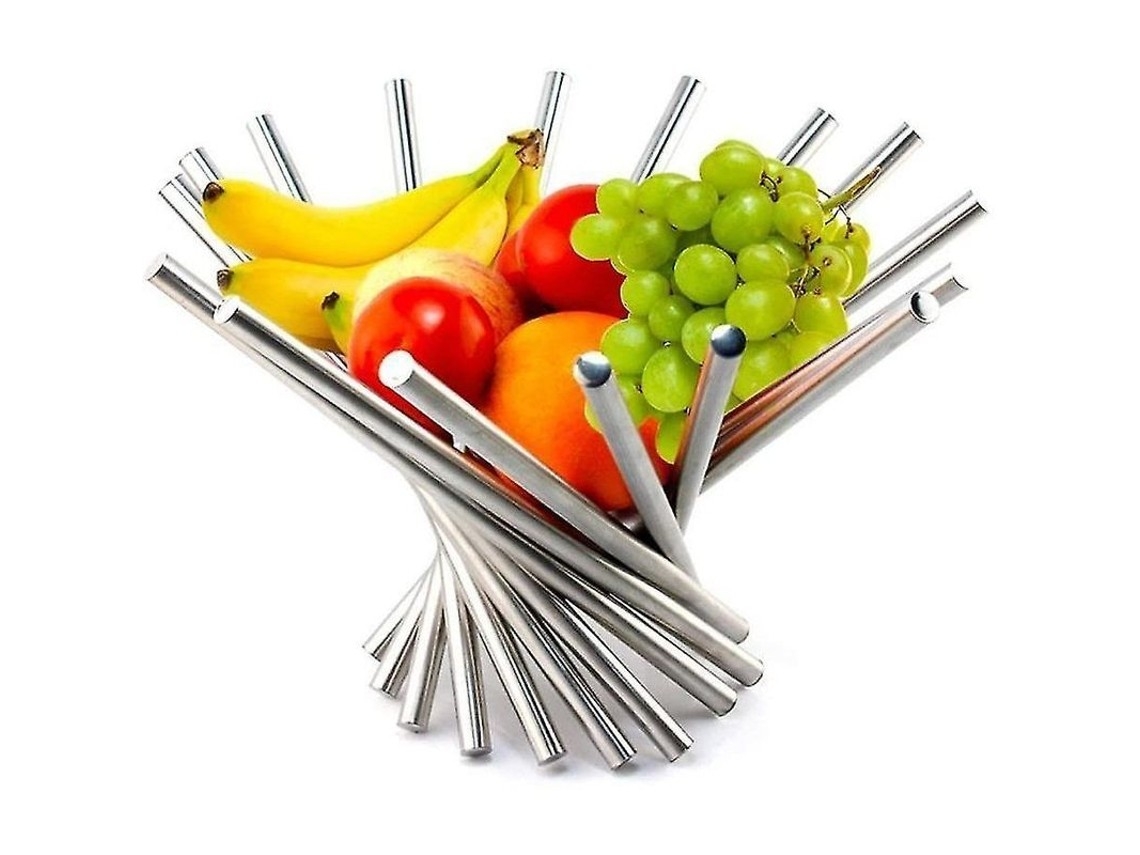 Foldable Stainless Steel Fruit Basket With Decorative Design And Ventilation System, Ideal For Keeping Fruit Fresh.