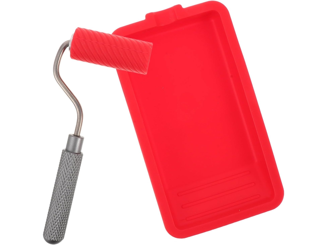 Bandeja De Tinta Compacta Em Silicone Vermelho Com Suporte De Metal, Adequada Para