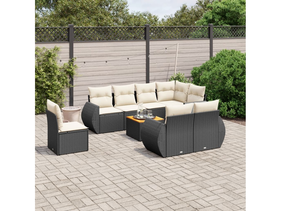 Vidaxl 9 Pcs Conjunto De Sofás P/ Jardim C/ Almofadões Vime Pe Preto