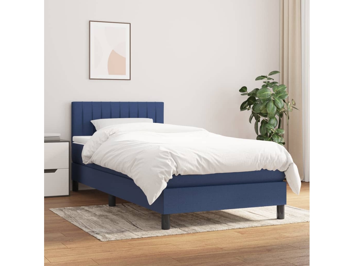 Vidaxl Cama Com Molas/colchão 80x200 Cm Tecido Azul