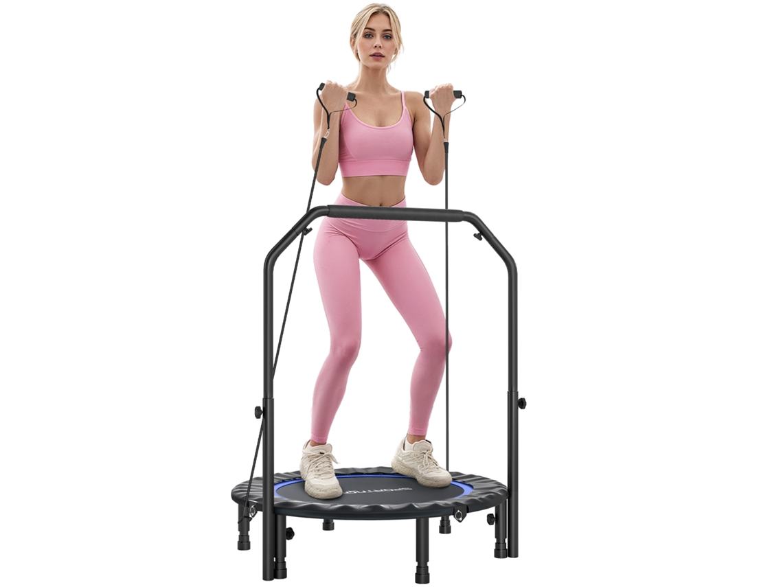 Trampolim de Fitness Ø102 Cm Dobrável com Guiador Ajustável 4 Níveis e Bandas para Treino Pernas e Corpo Azul FYNTERA EUROPA