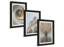 Pinturas Murais Modernasescada Em Espiral, Fachada De Catedral Moldura Preta Fotos Para O Corredor Espelharte (3 Peças 20x30 Cm)