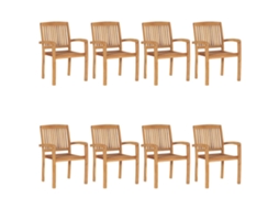 Conjunto de 8 Cadeiras de Jardim Empilháveis com Almofadões Teca Maciça MAISON EXCLUSIVE