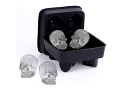 Forma de Gelo de Silicone em Formato de Caveira 3d com Quatro Compartimentos e Copo Marcador. MDUG
