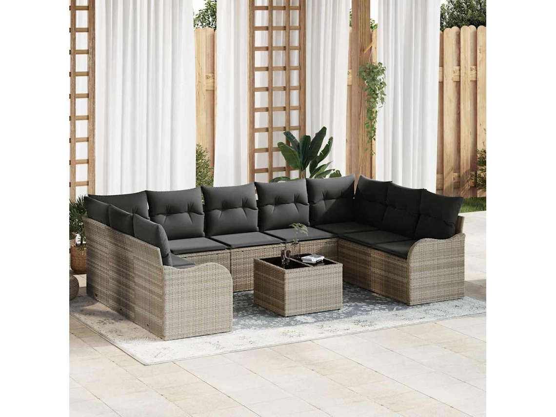 Vidaxl Conjunto De Sofá De Jardim 10 Unid. Cinzento-claro Vime Pe