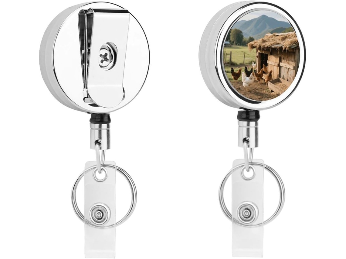 Porta Crachá Retrátil Com Estampa De Galinha, Moderno E Durável, Em Metal, Com Cordão De Nylon De 68cm, Ideal Para
