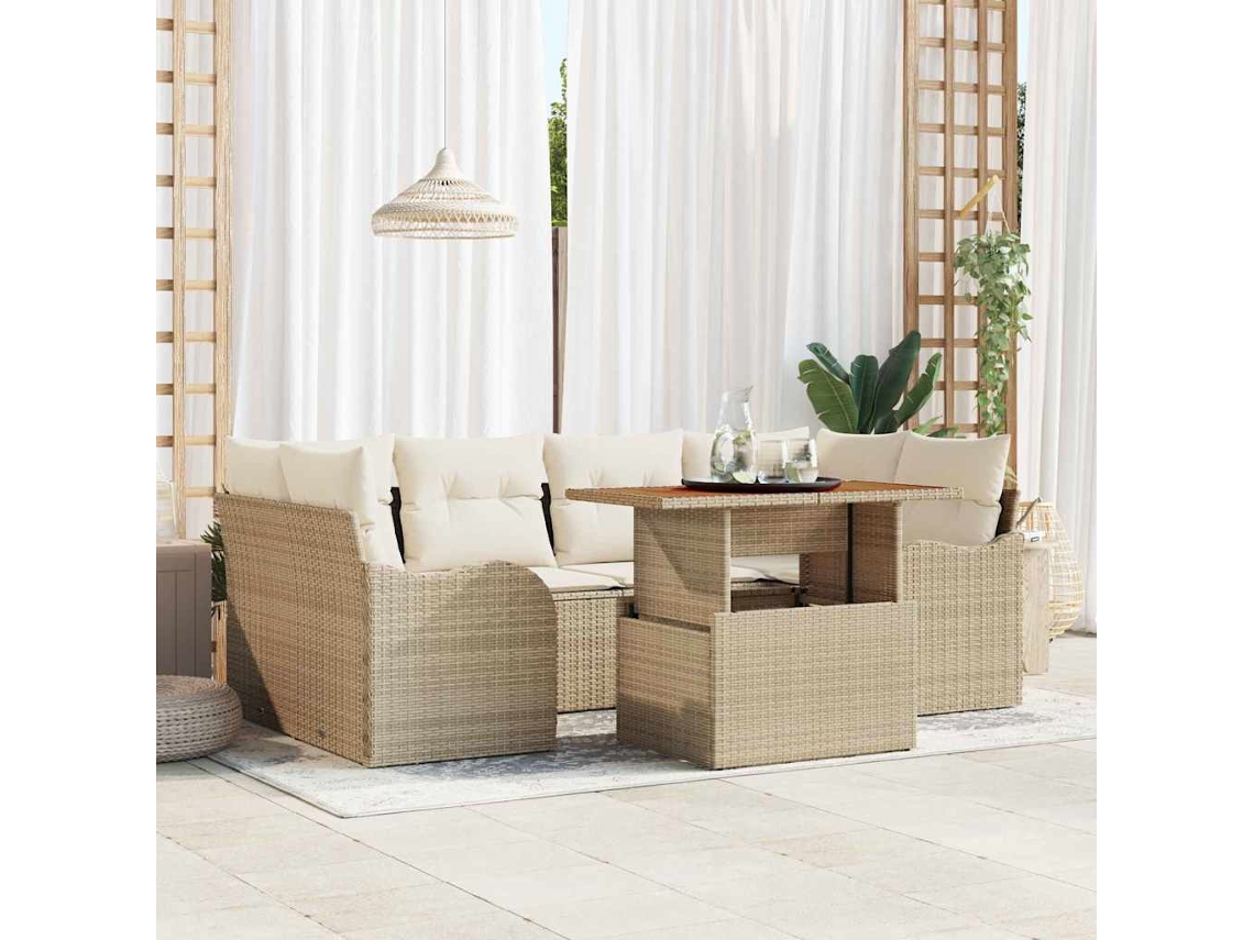 Vidaxl Conjunto De Sofá De Jardim 7 Unid. Bege E Creme