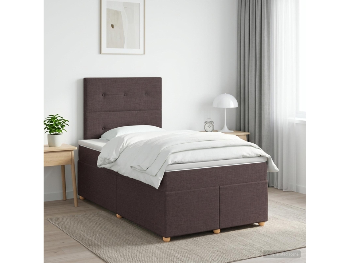 Vidaxl Cama Box Spring Com Colchão Marrom Escuro 120 X 200 Cm Tecido