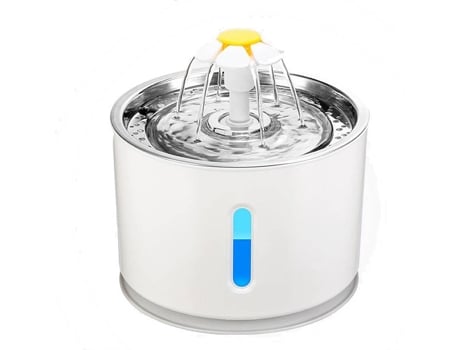 Bebedouro para Cães e Gatos BABYBUDDY Cascata Inteligente (Branco e Prateado - 18.6 x 13.1 x 18.6  cm - 2.4L - Plástico + Aço Inoxidável)