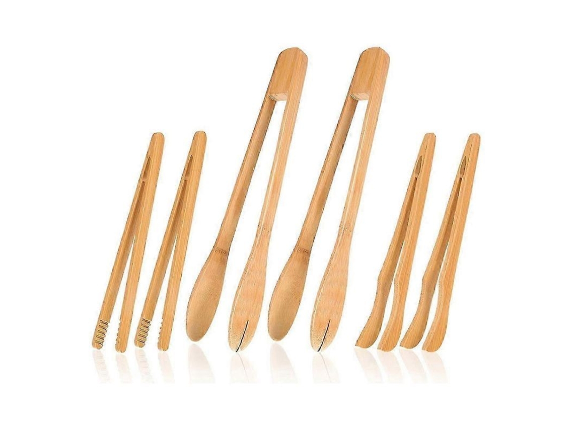 Conjunto de 6 Pinças de Madeira para Torradeira, Utensílios de Cozinha de Bambu, Cor Madeira
