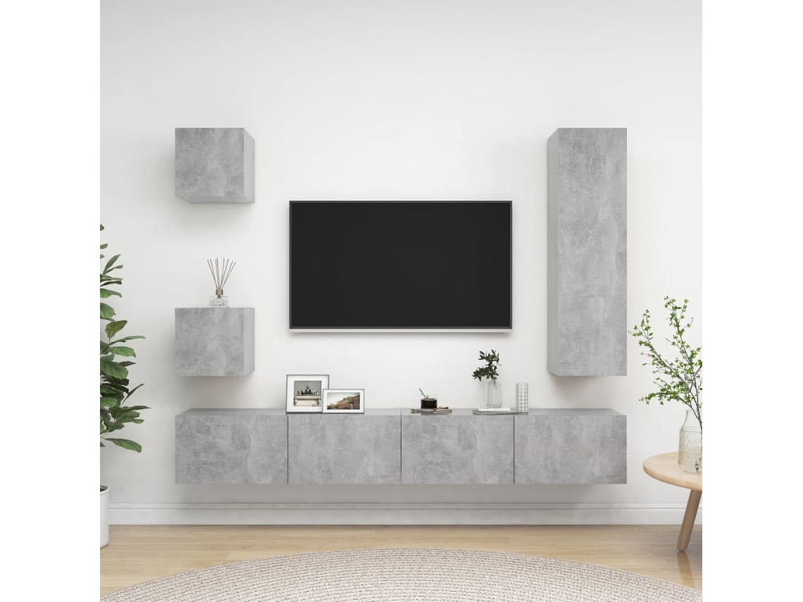Vidaxl 5 Pcs Conjunto De Móveis De Tv Derivados Madeira Cinza Cimento