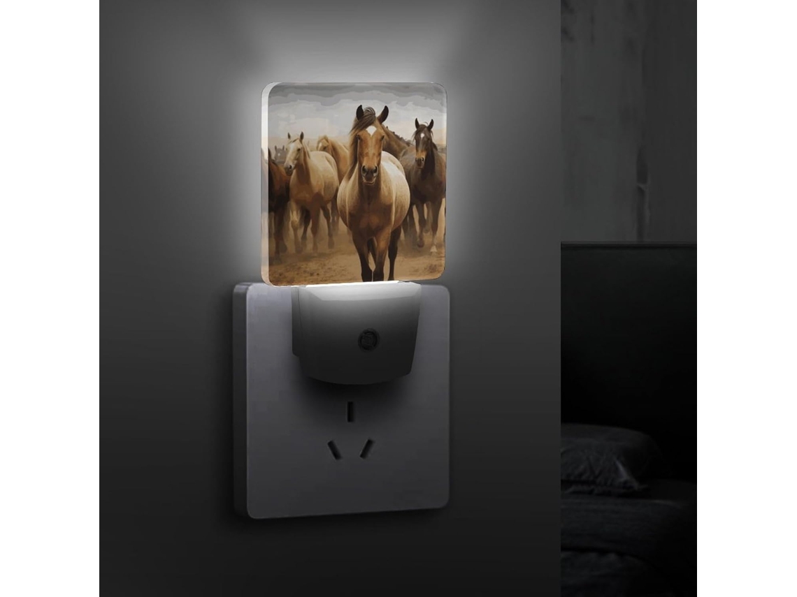 Luminária Noturna com Vários Cavalos e Sensor Crepuscular, Luz Noturna Decorativa e Eficiente para Quarto e Banheiro
