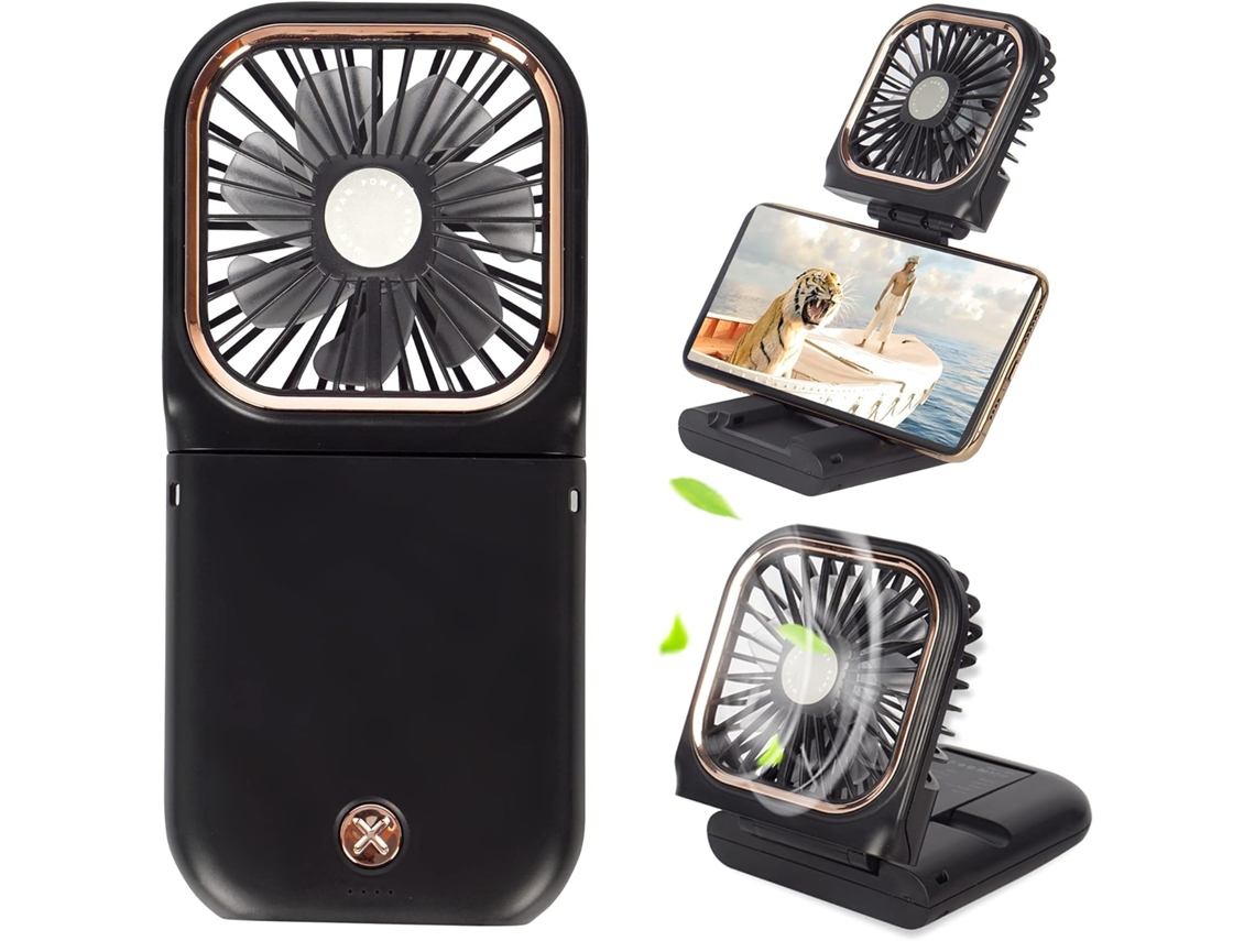 Mini Ventilador Portátil AQUAFORGE com Suporte para Celular e Bateria Externa
