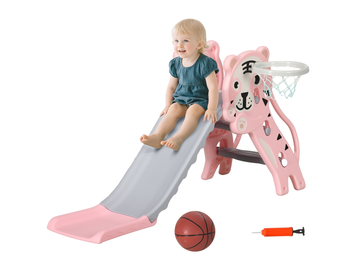 Escorregador Infantil, Escorregador Infantil Interno, Com Cesta De Basquete, Tema De Tigre, 18 A 36 Meses, Rosa-pt