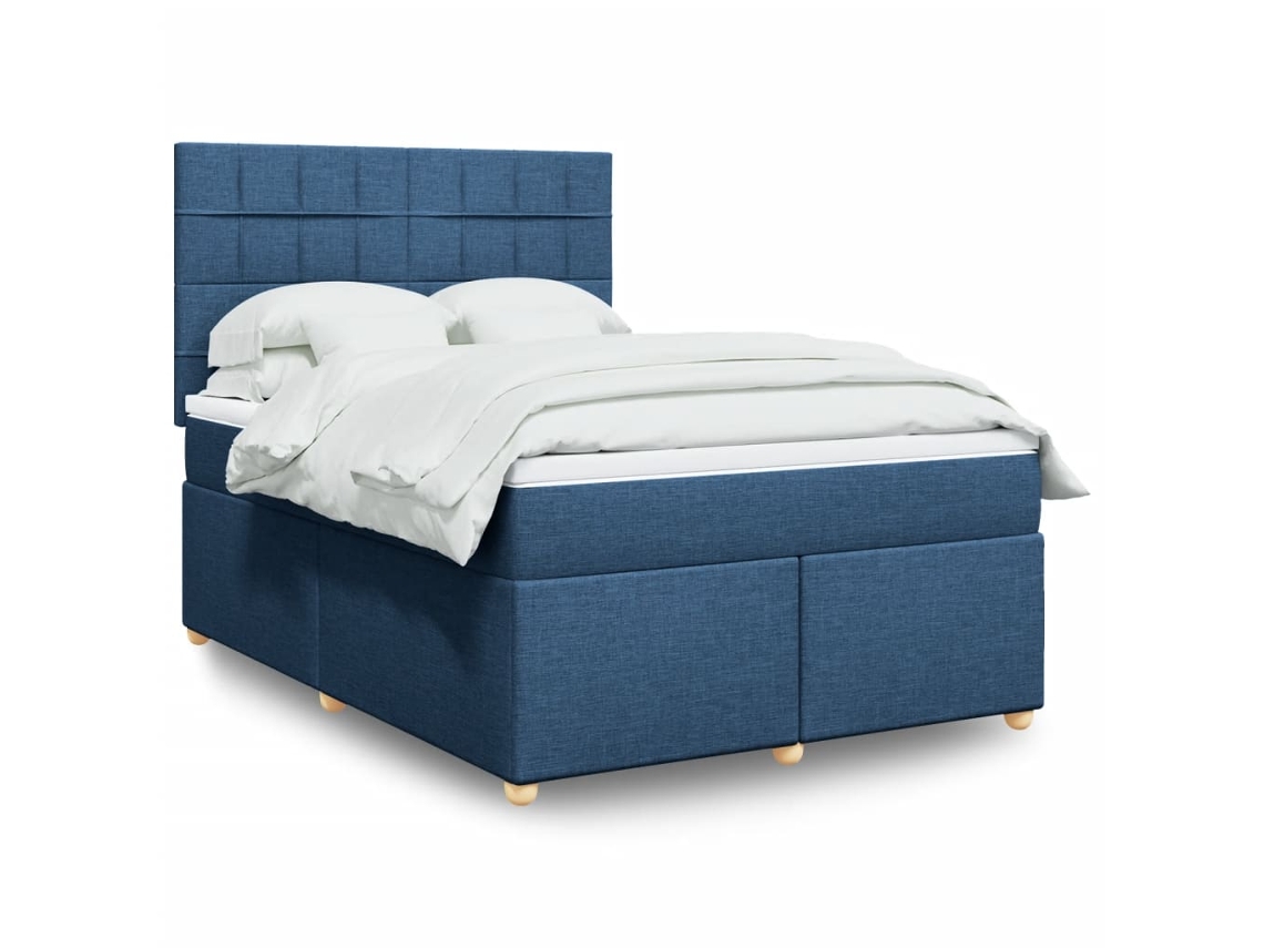 Vidaxl Cama Com Molas/colchão 160x200 Cm Tecido Azul