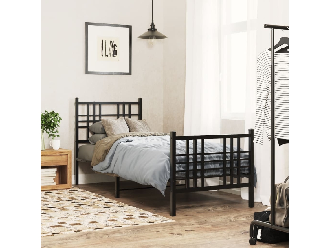Vidaxl Estrutura de Cama com Cabeceira e Pés 75x190 Cm Metal Preto