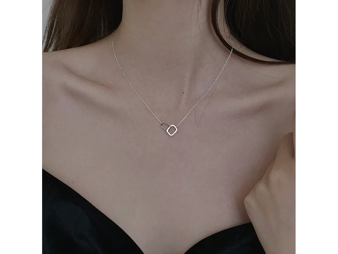 Modelo Clássico e Versátil em Prata Pura 925, com Cinto de Duplo Anel Entrelaçado e Detalhes em Diamantes no Estilo Coreano MDUG (branco Dourado)
