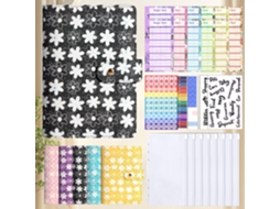 A6 Pu Leather Binder Budget Planner With Star Flower Pattern Black Cover + Cash Envelopes 12 Bill Organizer 8 Stickers 5