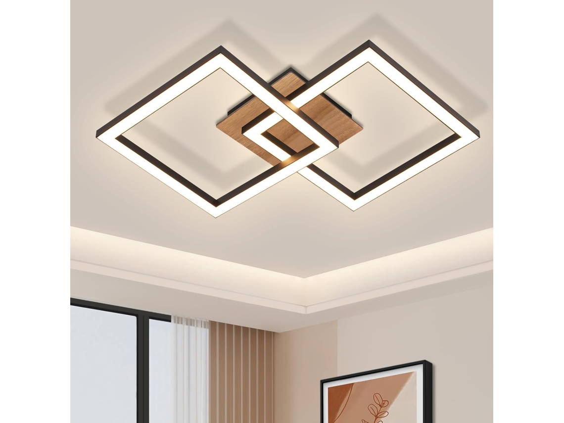 Nettlife Candeeiro, Led Plafon Preto Madeira 3000 K Branco Quente Design Moderno 24 W, Em Alumínio E Madeira, Para Sala, Quarto, Uso Diário