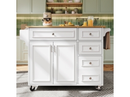 Ilha De Cozinha Moderna 110x45 75cm Com Carrinho Removível E Design Vintage Branco Móvel Multifuncional Com Armazenamento Mega Echo Trade Shop