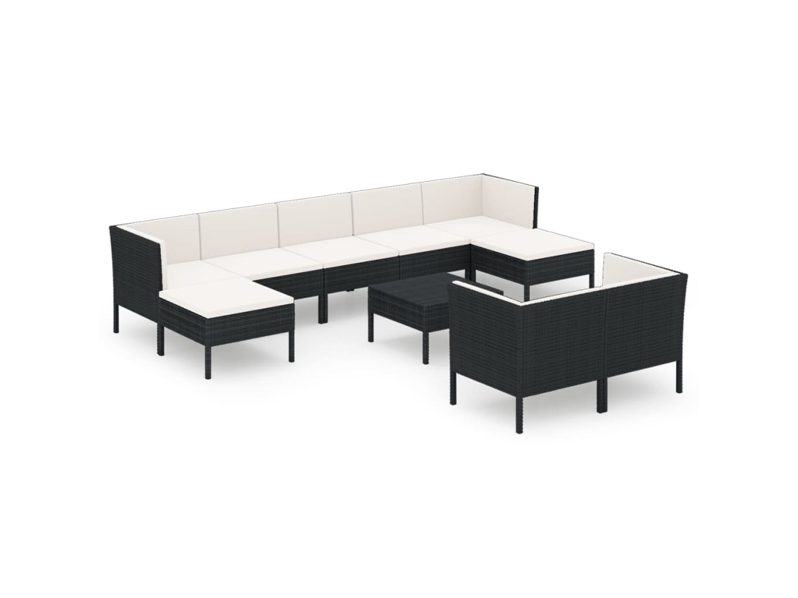 MAISON EXCLUSIVE Conjunto Lounge de Jardim 10 Pcs com Almofadões Vime Pe Preto