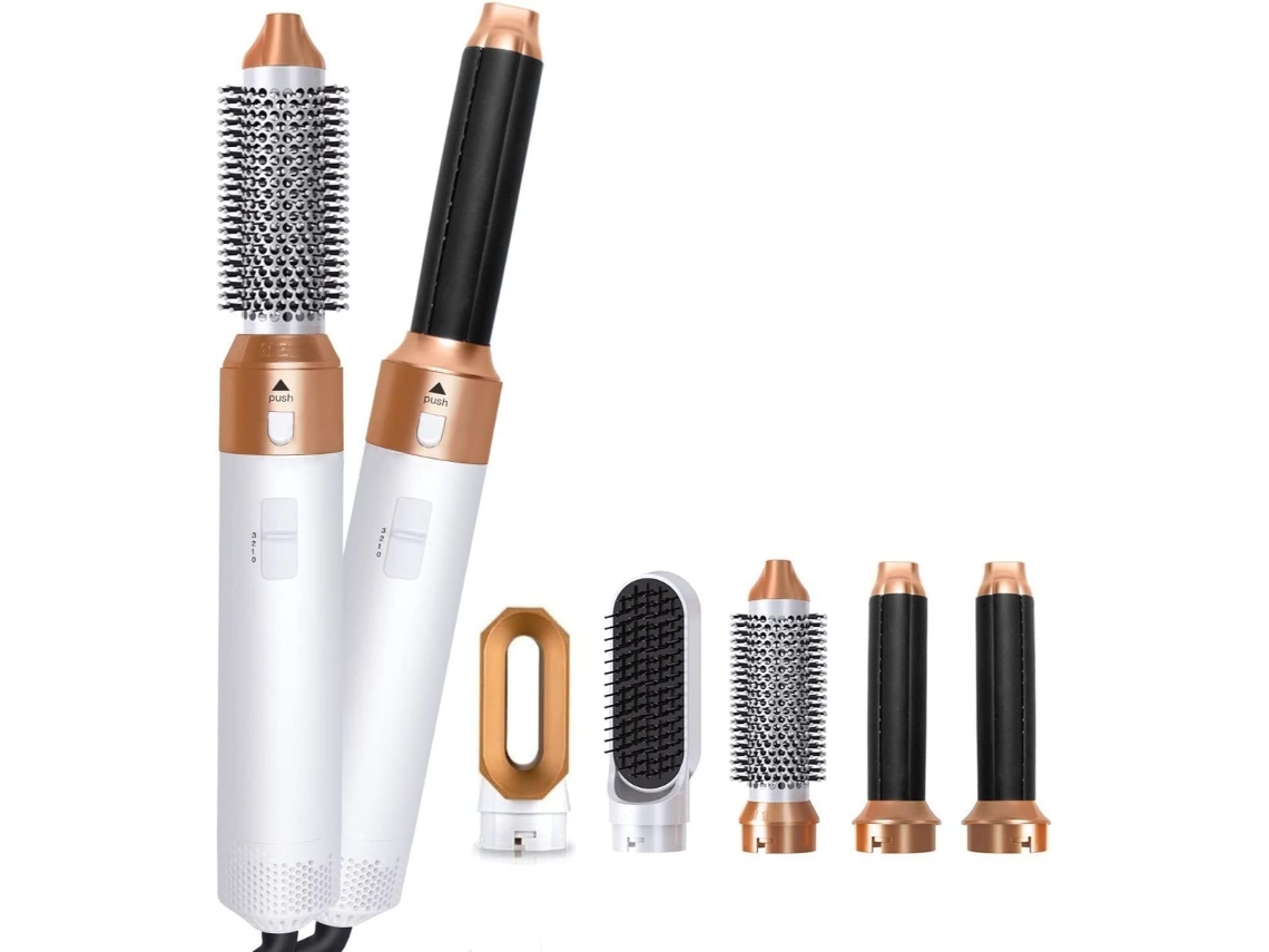 Secador de Cabelo KLACK 5 em 1 Volumizador Alisador de Cabelo Ondulado Branco/Dourado
