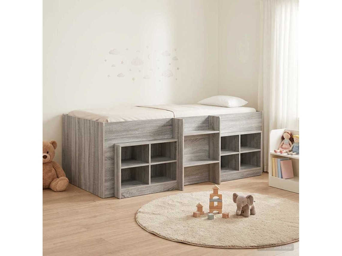 Vidaxl Cama Loft Com Armário Com Prateleira 3 Unid. Sonoma Cinzento
