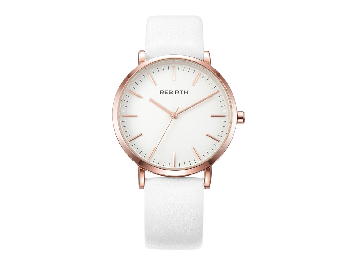 Relógio de Pulseira Feminino Redondo com Movimento de Quartzo e Dial Grande (caixa Dourada Branca)