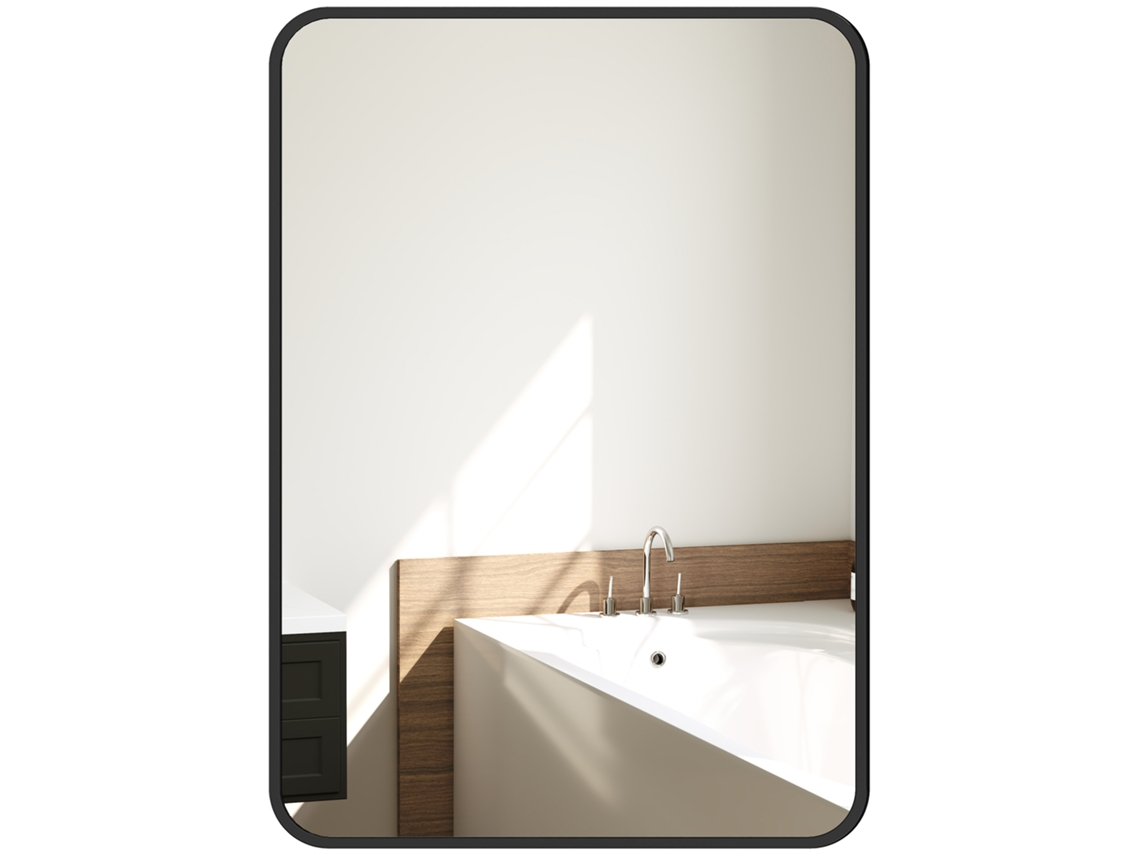 Espelho Casa de Banho 50x70 Cm Espelho Parede com Estrutura Metal Vertical e Horizontal para Entrada Preto FYNTERA EUROPA