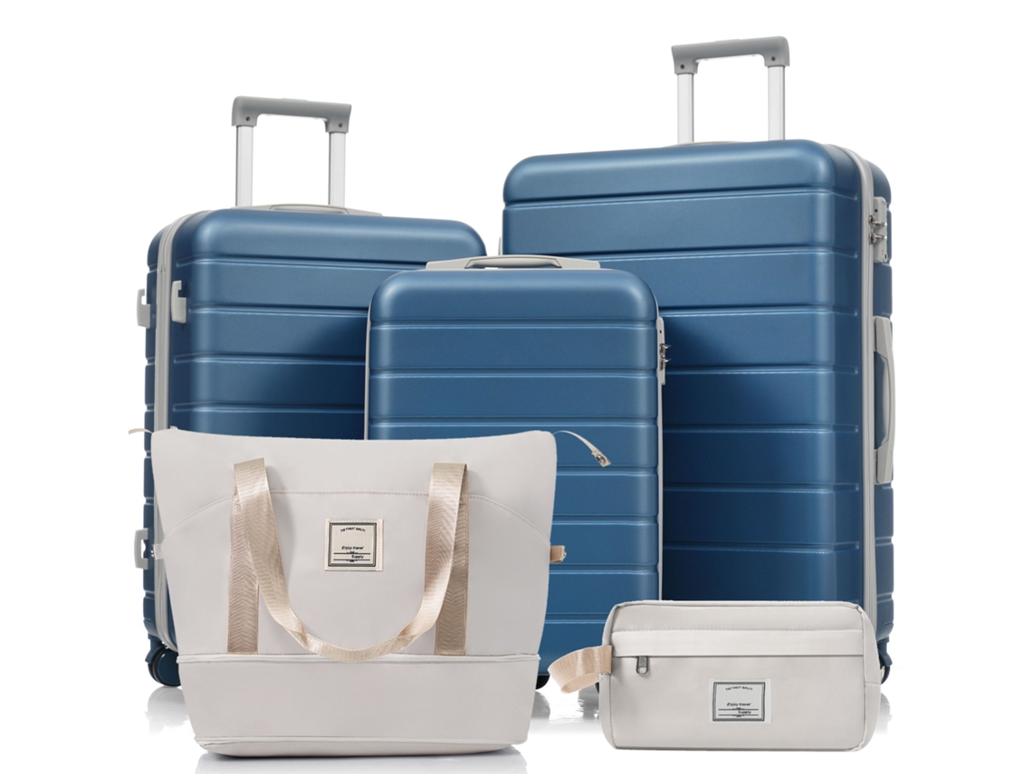 Conjunto Malas M-l-xl, Casca Rígida Abs, Rodas Giratórias, Fechadura, Com Necessaire. Azul