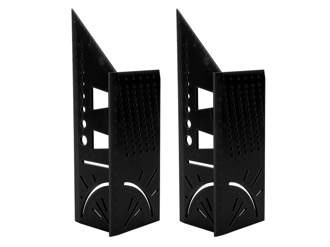 2 Peças Régua Ângulo 3d Escritor Carpintaria Ferramenta Medir Bisel Leve Preto