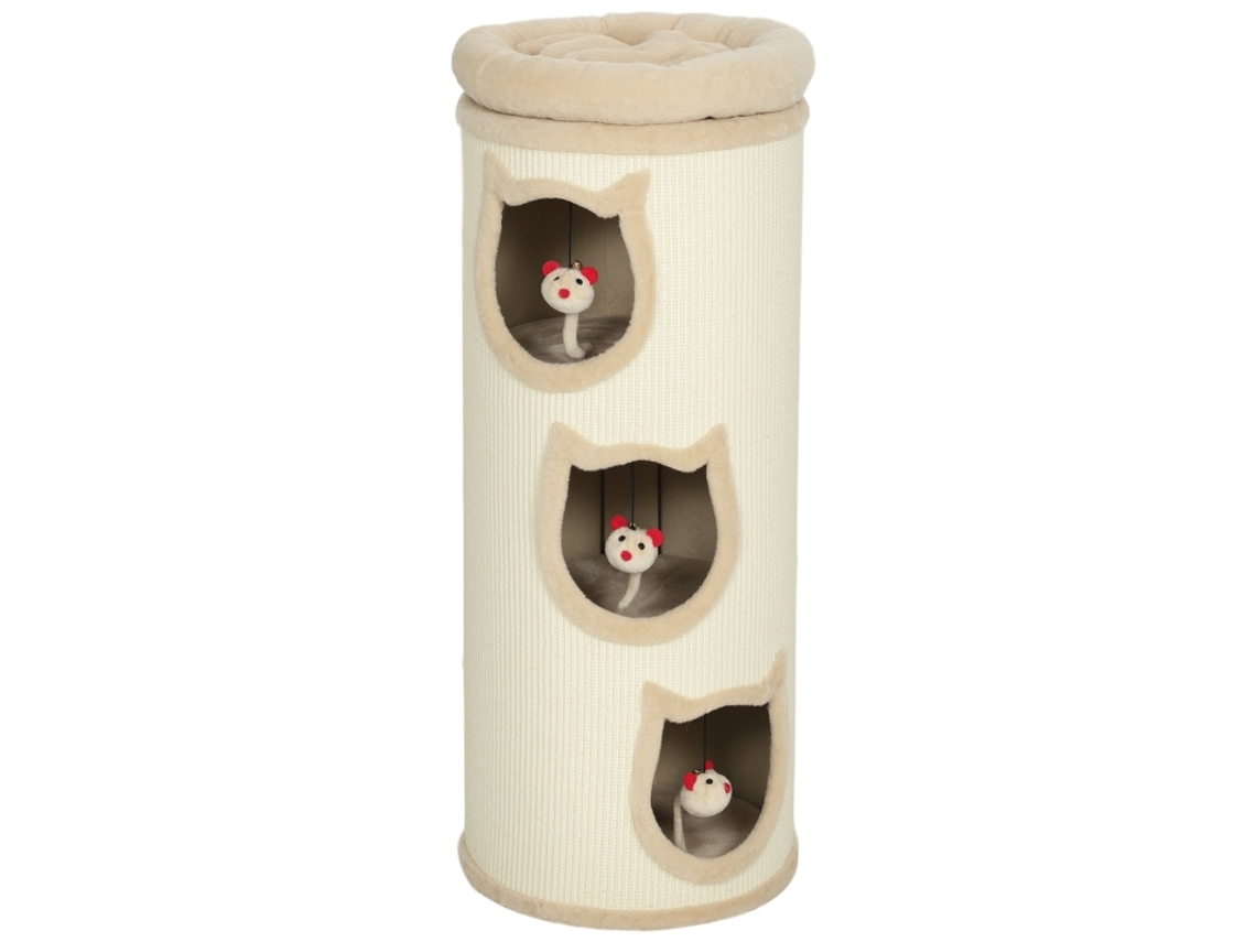 Torre Para Gatos Cinza De 96 Cm, 4 Níveis, Cama Lavável, 3 Tocas E Brinquedo Pendurado Para Múltiplos Gatos.