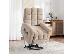 NOVELA Poltrona relax elétrica multifuncional, massagem, aquecimento, encosto e apoio pés elétricos, bolsos laterais castanho claro