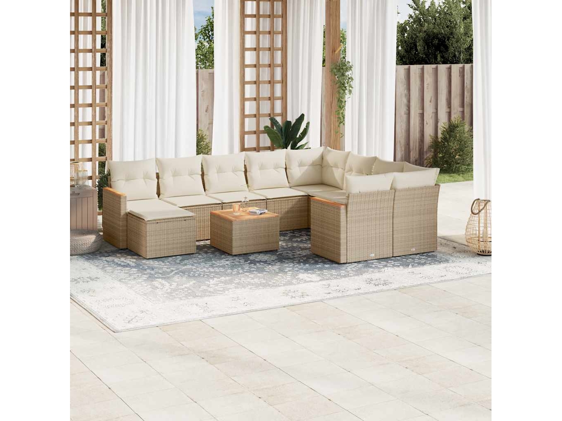 Vidaxl 11 Pcs Conjunto Sofás De Jardim C/ Almofadões Vime Pe Bege