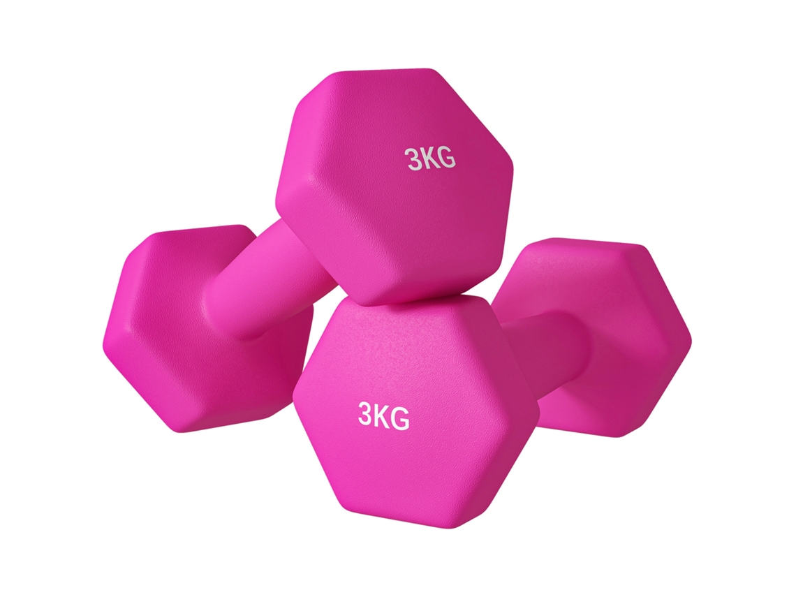 Conjunto 2 Halteres 3kg Com Cabo Antiderrapante Treino, Rosa