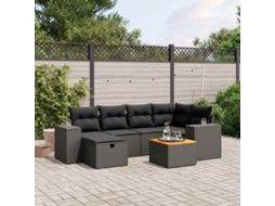 Vidaxl 7 Pcs Conjunto De Sofás P/ Jardim C/ Almofadões Vime Pe Preto