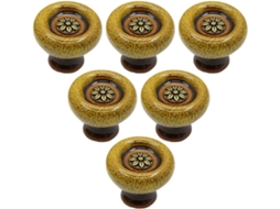 Puxador De Cerâmica Com Visual Vintage, Conjunto De 6 Peças Em Estilo Campestre Para Móveis Amarelo