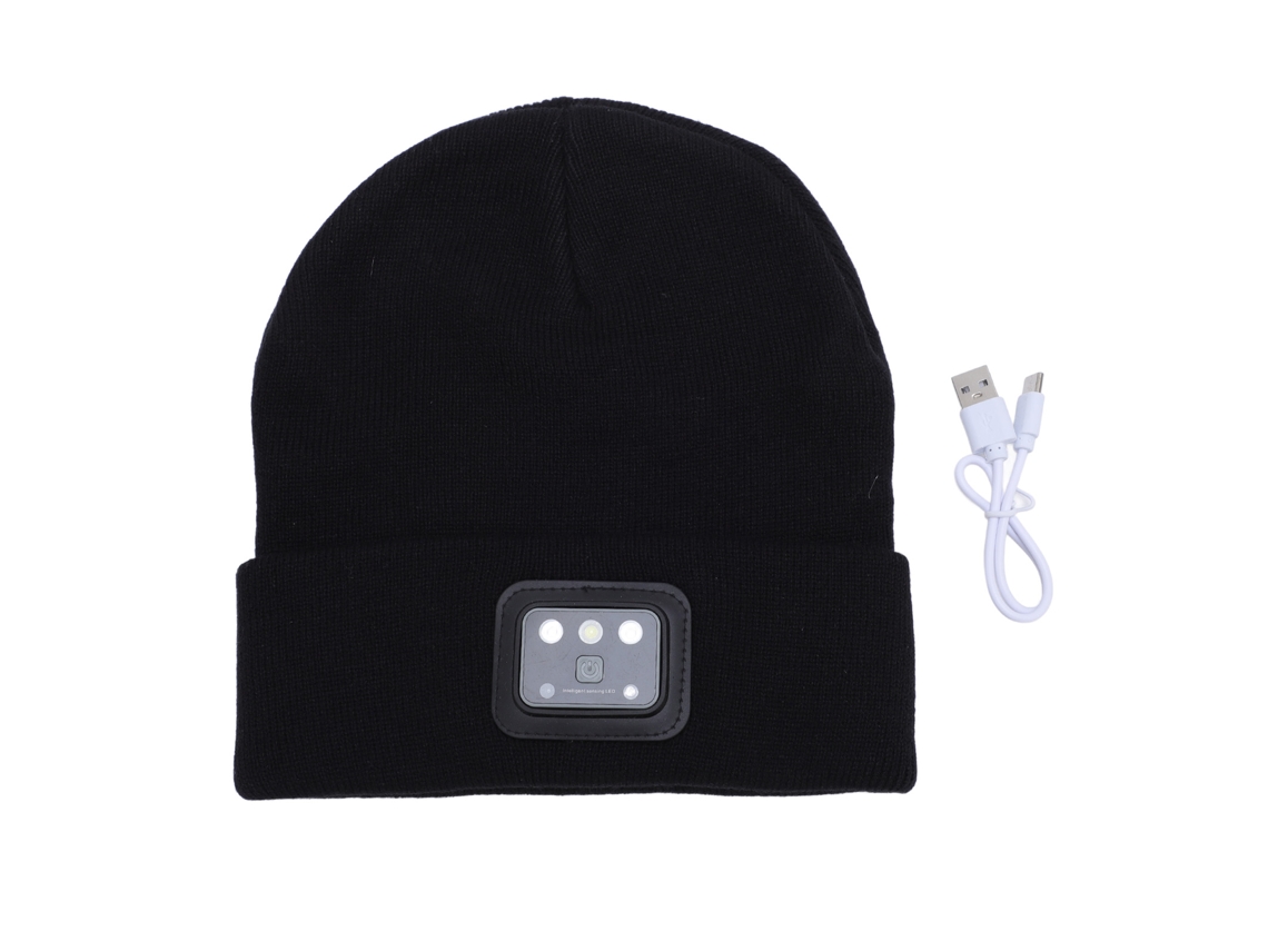 Rebe-gorro Unisex De Lana De Invierno Con Linterna Led Recargable Usb Para Mujer Y Hombre, Talla Única, Negro