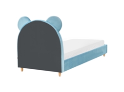 Cama Infantil Em Veludo Com Cabeceira De Urso Beliani Mailles De Veludo Azul 90x200