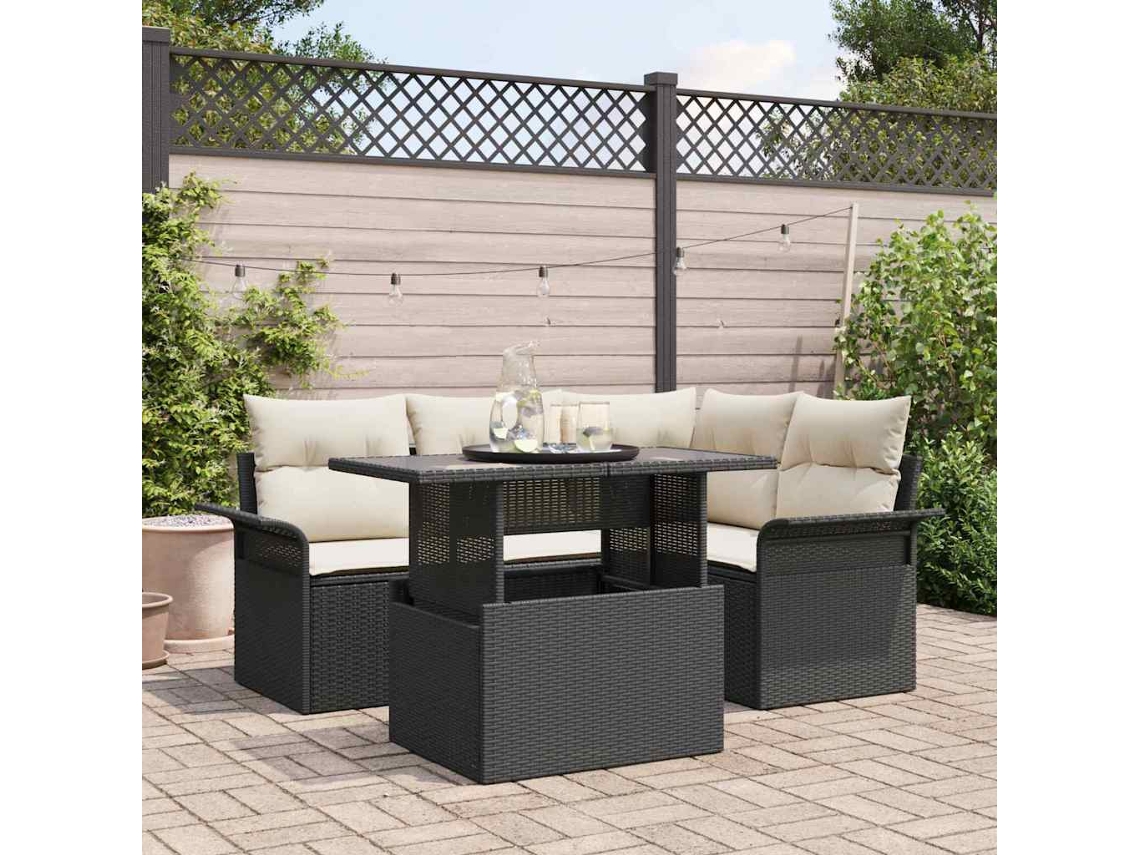 Vidaxl Conjunto De Sofá De Jardim 5 Unid. Preto Vime Pe