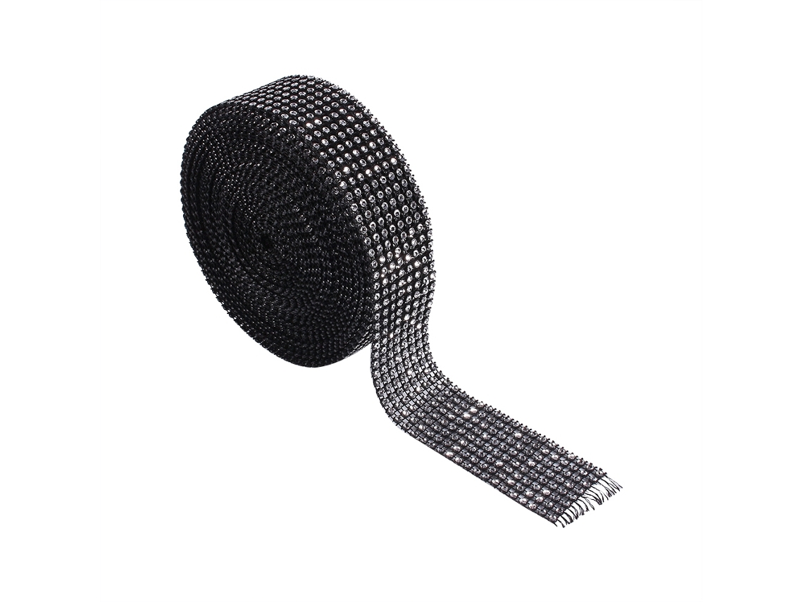Fita de Malha de Diamante com 8 Fileiras Rolo de 10 Jardas Strass Brilhante Preto S/MARCA