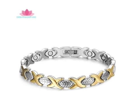 Pulseira - - Aço Titânio - Ímã Saudável - Folhas de Ouro - Homem ORGANGONFAND