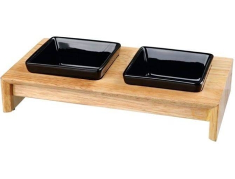 Comedouro para Cães  (Castanho - 10x28x15cm - Madeira)