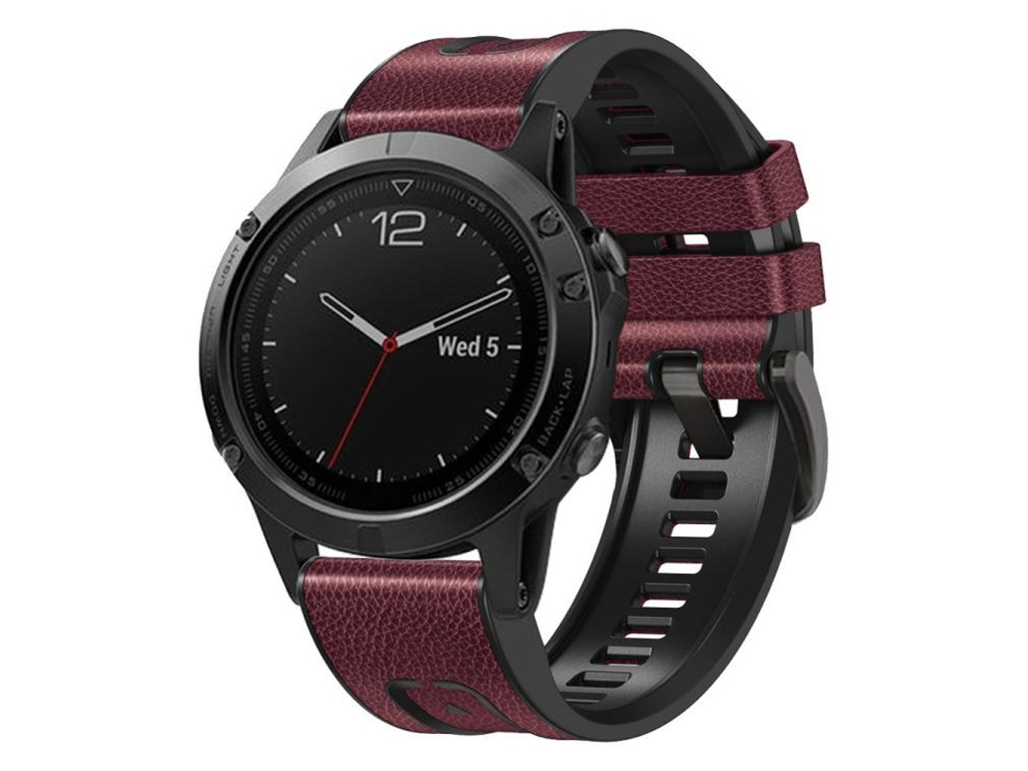 Bracelete para Garmin couro e silicone com liberação rápida e fivela de aço preta vinho tinto XIAOMOYU